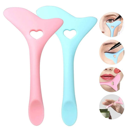 Two Silicone Eyeliner Makeup Stencil for Perfect Eye Makeup, one pink and one blue, with heart-shaped holes on a white background.
