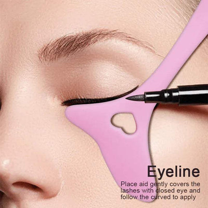 Silicone Eyeliner Makeup Stencil with a brush and pink guide on a person's eyelid.