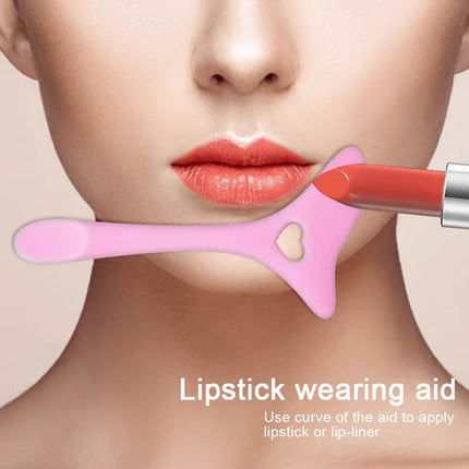 Silicone Eyeliner Makeup Stencil use as a Lipstick wearing aid with a pink applicator and red lipstick being applied.