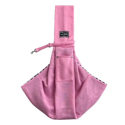 Crossbody Shoulder Bag for Small Pets & Cats in pink color with adjustable strap and pocket.
