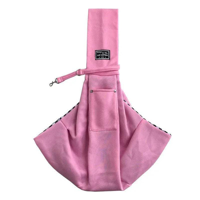 Crossbody Shoulder Bag for Small Pets & Cats in pink color with adjustable strap and pocket.
