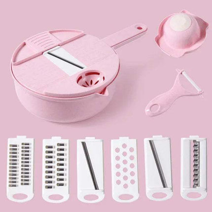 Multifunctional Salad Chopper with multiple blades and accessories for easy meal prep and vegetable slicing.
