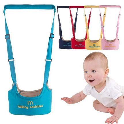 Blue Toddler Walk Learning Assistant with colorful options and a baby model.