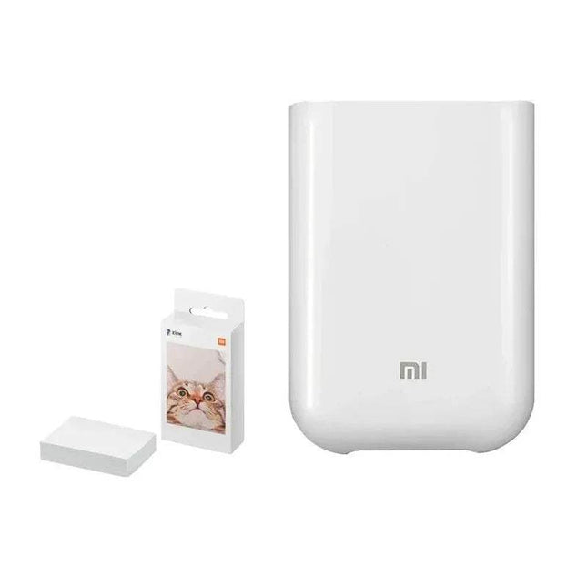 White Portable Photo Printer Wireless Zero-Ink Printing Memories On-the-Go with packaging on a white background