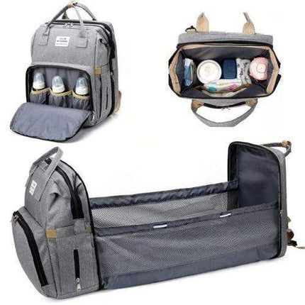 Baby Diaper Backpack with organized compartments for bottles and easy access for parents on the go.