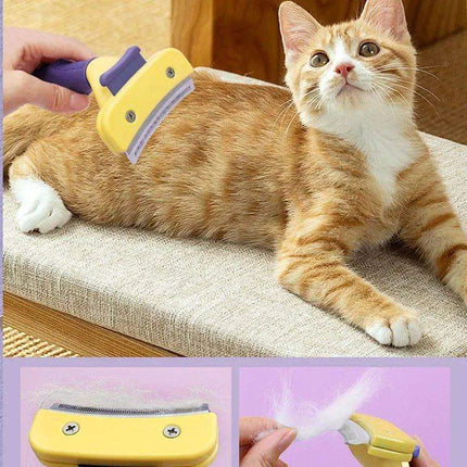 Person using the Pet Detangler & Grooming Comb on a relaxed orange tabby cat.