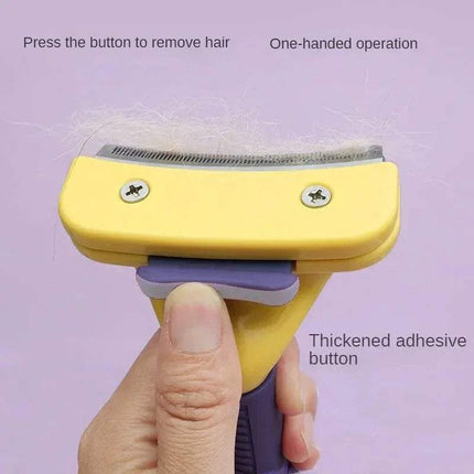 Pet Detangler & Grooming Comb designed for easy one-handed operation and effective hair removal.