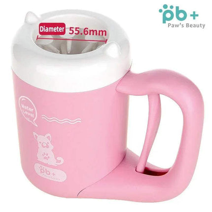Pink Pet Foot Washing Cup Portable Paw Cleaner for Dogs & Cats with white lid and 'Paw's Beauty' branding on a white background