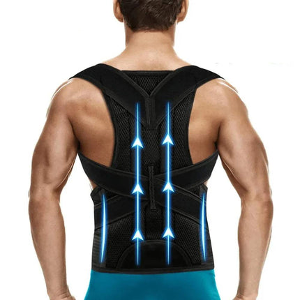 Back Posture Corrector on a man, featuring adjustable lumbar support for pain relief and enhanced posture.