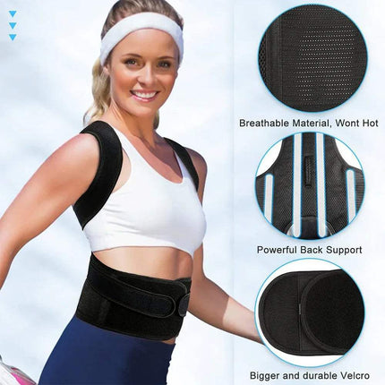 Back Posture Corrector for men and women with breathable material and powerful back support for lumbar relief.