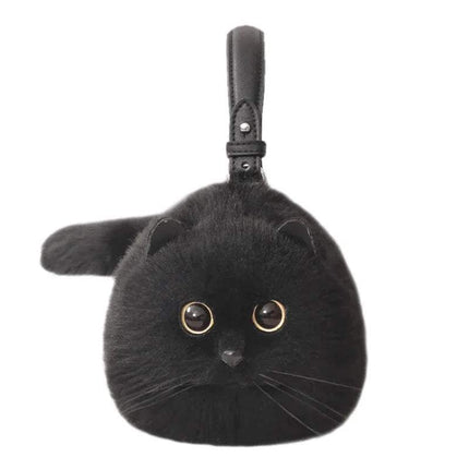 Black Ultra-Soft Convertible Cat Handbag Stylish & Playful Feline-Inspired Bag with a strap on a white background