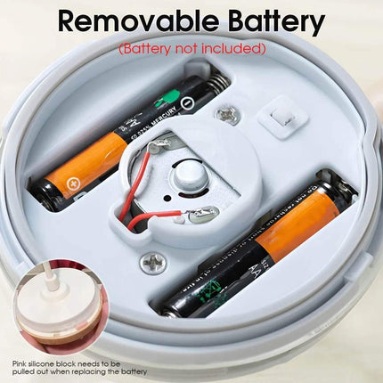Self Stirring Coffee Mug removable battery compartment illustration for easy battery replacement.