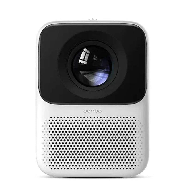 WANBO T2 Max Projector 1080P with black lens and white body on a white background
