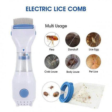 Electric Lice Grabber for Pets. Electric Lice Grabber for safe pest removal from pets with illustration of its features.