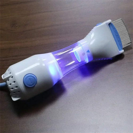 Electric Lice Grabber for Pets, a safe and chemical-free grooming tool with a blue light indicator.