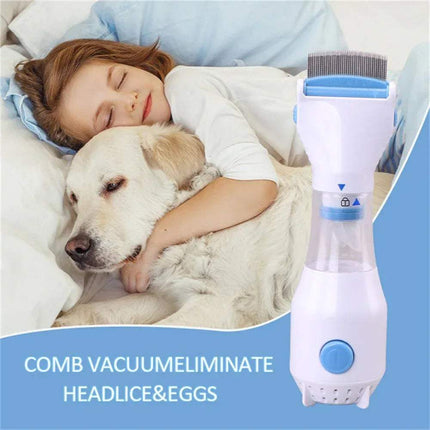 Electric Lice Grabber for Pets. Child sleeping with a dog, featuring the Electric Lice Grabber for safe pest removal.