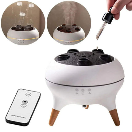 Jellyfish Diffuser & Humidifier in use, showing mist and remote control for aromatherapy and relaxation.