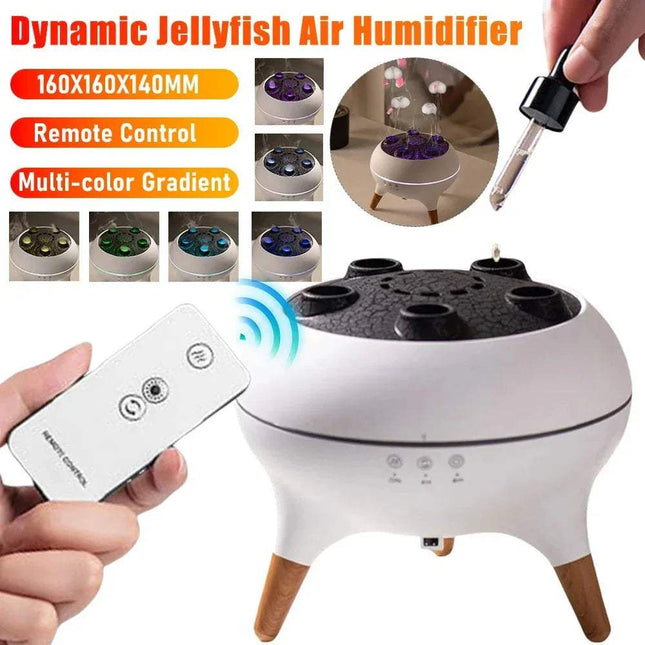 Jellyfish Diffuser & Humidifier with remote control and multi-color gradient lighting.