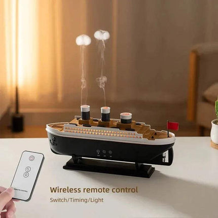 Titanic Humidifier with wireless remote control on a table
