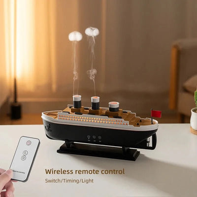 Titanic Humidifier with wireless remote control on a table