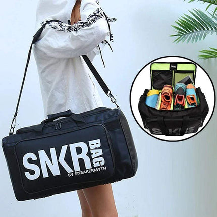 Athletes Sports Bag showcasing adjustable compartments for sneakers and gear, perfect for organized sports and travel.