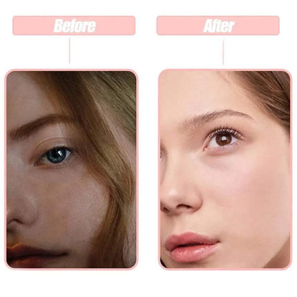 Before and after comparison of a person's face using Car Makeup Mirror with LED Lights