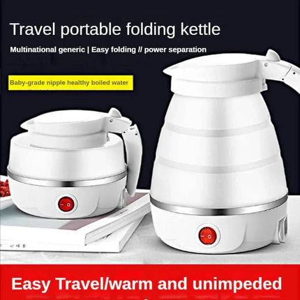 Travel portable Folding Kettle & Water Heater  with text on a dark background