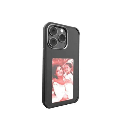 Black E-Ink DIY Phone Case with a photo of a woman and child on a white background