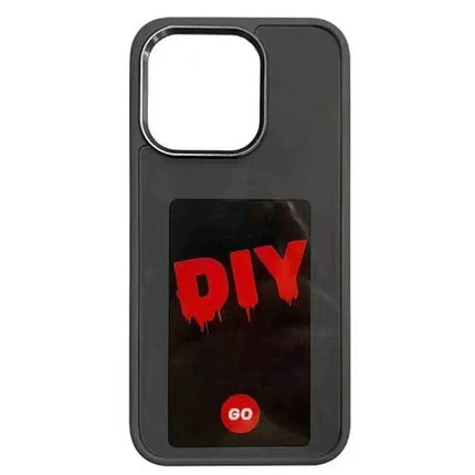Black E-Ink DIY Phone Case with red 'DIY' and 'GO' text on a white background
