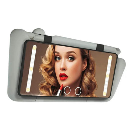 LED Car Makeup Mirror for Clear & Bright Touch-Ups displaying a makeup application app on a white background