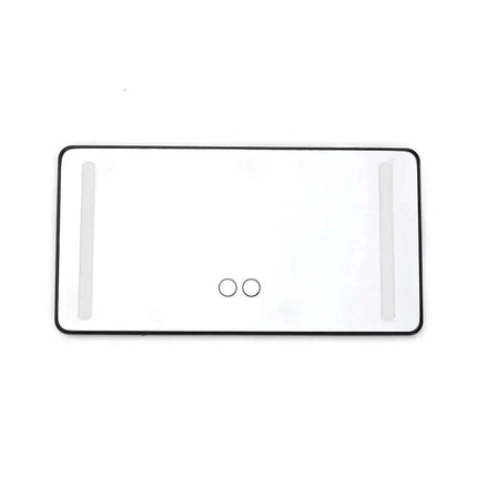 Black LED Car Makeup Mirror with two circular buttons on a white background