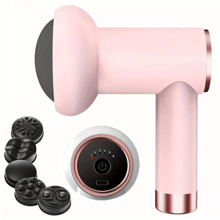 Muscle Relaxation Massage Gun in pink with massage heads for deep tissue relief and muscle comfort.