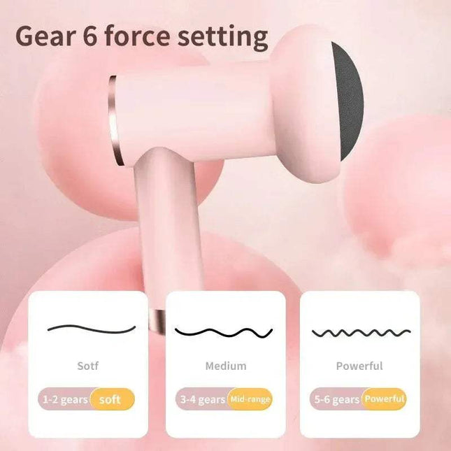 Muscle Relaxation Massage Gun with 6 force settings: Soft, Medium, Powerful for customizable deep tissue relief.