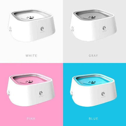 Four color options of a Pet Floating Bowl fountain on a white background.