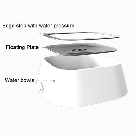 Diagram of a Pet Floating Bowl with labeled parts on a white background