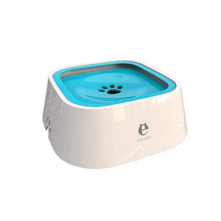 Pet Floating Bowl with blue top and white base on a white background