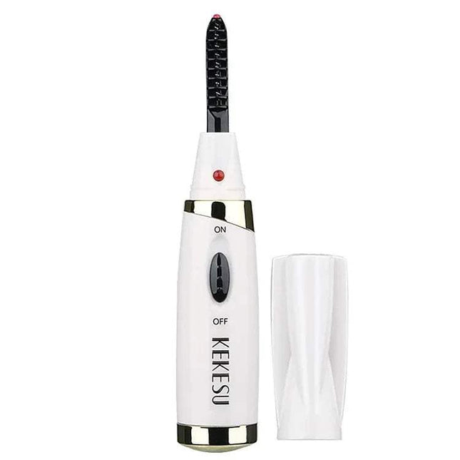White Portable Heated Eyelash Curler with 'KEKESU' branding on a white background