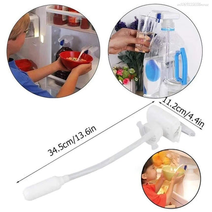 Electric Milk Dispenser with measurements and usage scenarios on a white background