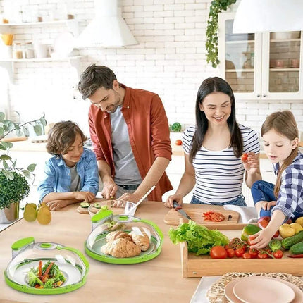 Microwave Food Cover. Family preparing food together in a kitchen