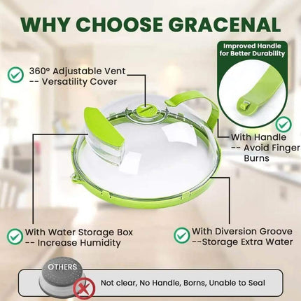 Microwave Food Cover with features highlighted on a blurred background