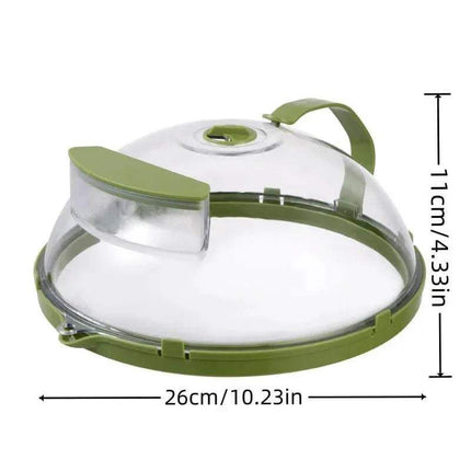 Microwave Food Cover with measurements on a white background