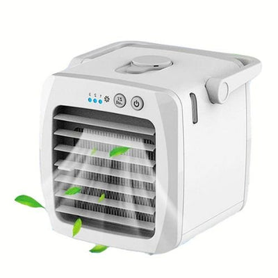 Mini Air Conditioner white with green leaves on a white background